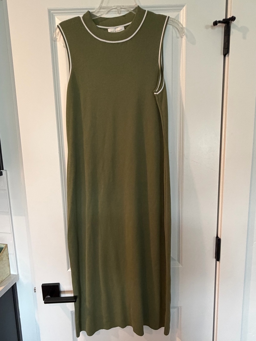 Sleeveless Olive Midi Dress with White Trim